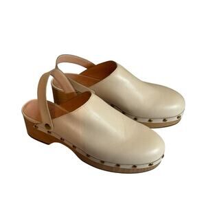 J.Crew Women's Studded Convertible Leather Clogs Wood Sole Size 9.5 Cream NWOT